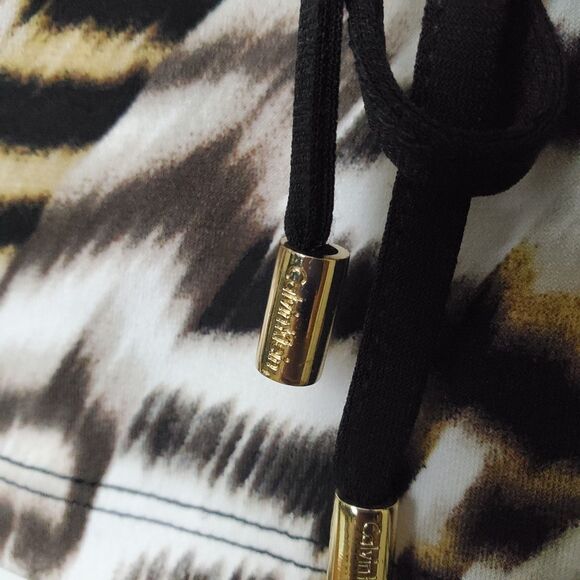 Calvin Klein Cowl Neck Top Size S Black Beige Brown Sleeveless Drawstring Waist - Picture 9 of 11